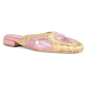 NWT Jeffrey Campbell Mitzy Woven Floral Flat Gold Pink Mule Size 8